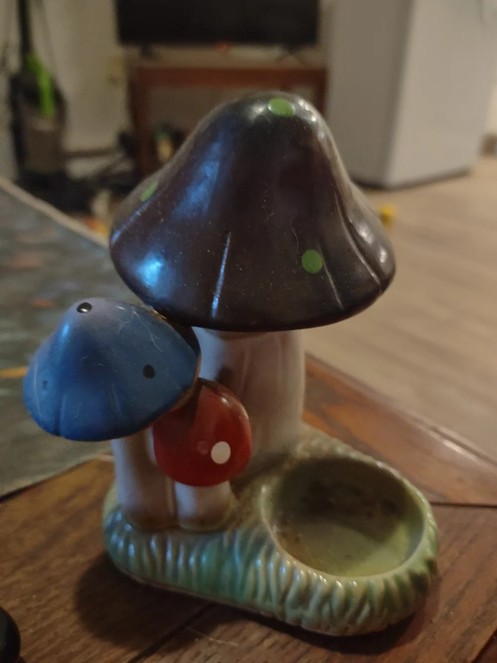 Ceramic Mushroom Tea Light Holder with Brown, Blue, and Red Mushrooms